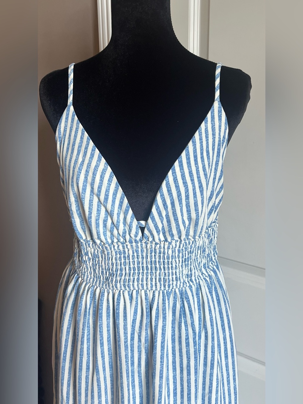 Inspired Hearts Blue and White Striped Backless Maxi Dress - Picture 2 of 5